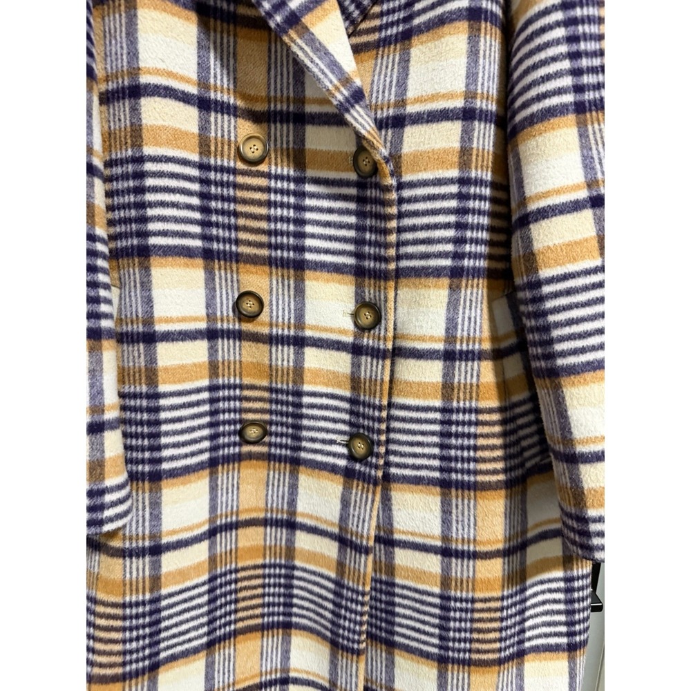 Garnet Hill Plaid Wool Coat‎ Purple/Tan Women's Size XL - Picture 8 of 12